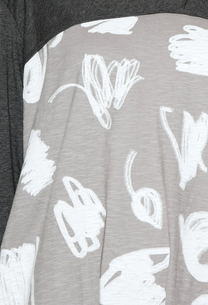 Tunic Jumper Dress with Print in Grey and White