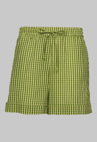 green check turn up shorts