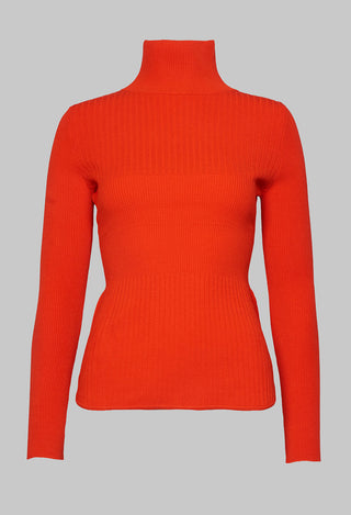 Turtleneck Top with Ribbed Effect in Orange