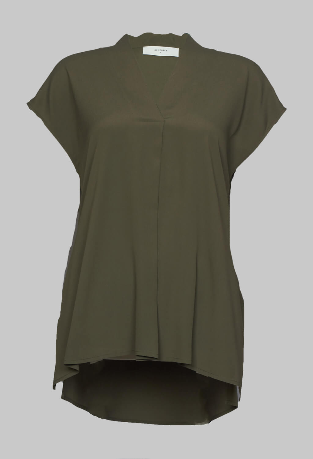 khaki green v neck capped sleeve top