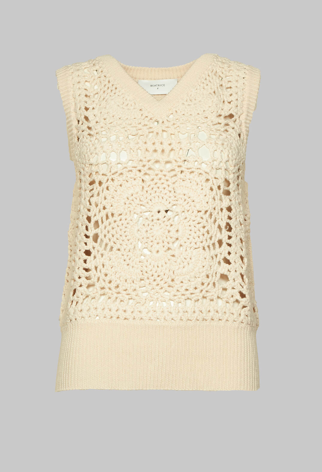 V Neck Crochet Style Tank Top in Beige