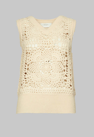 V Neck Crochet Style Tank Top in Beige