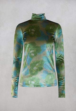 Velvet Turtleneck Top in Verde / Blu