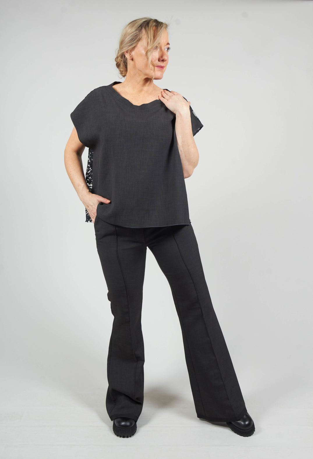 Long Wide Leg Trousers in Charcoal