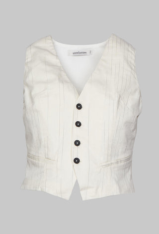 Waistcoat with Faux Front Pockets in White with Black Stripes