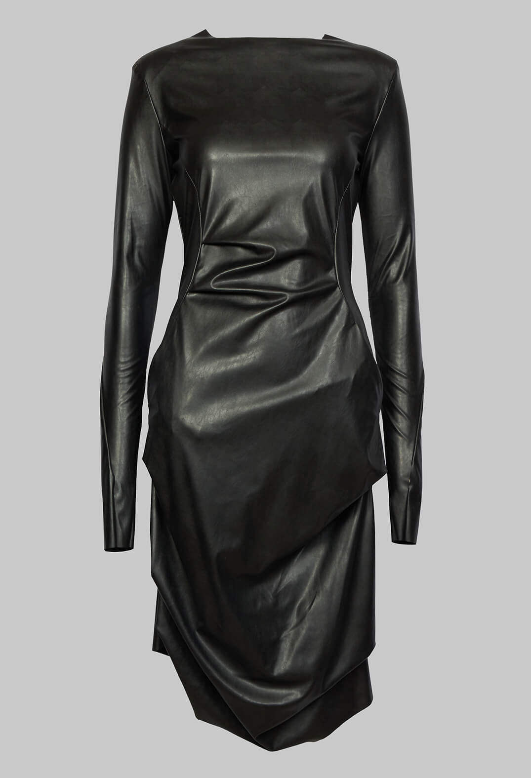 Wet Look Body Con Dress with Long Sleeves in Black