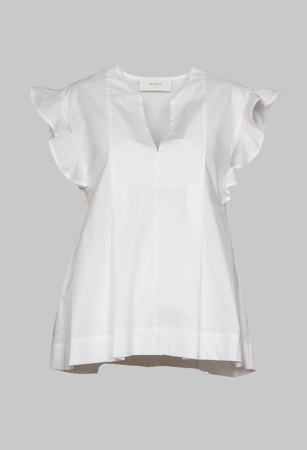 v neck shirt in white with flounce sleeves