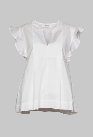 v neck shirt in white with flounce sleeves