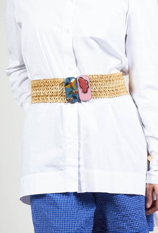 Wide Elasticated Woven Belt with Buckle Detail
