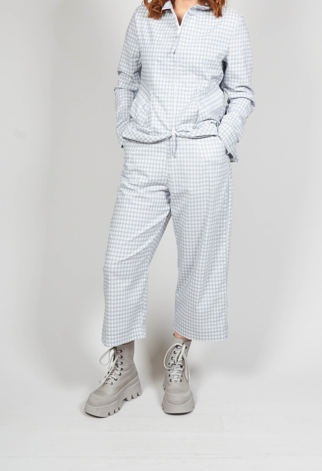 Wide Leg Cropped Trousers in Water Check