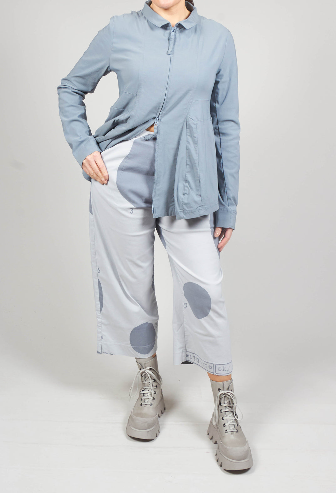Wide Leg Cropped Trousers in Water Print