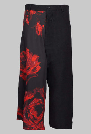 Wide Leg Dropcrotch Trousers with Contrasting Legs in Black and Red