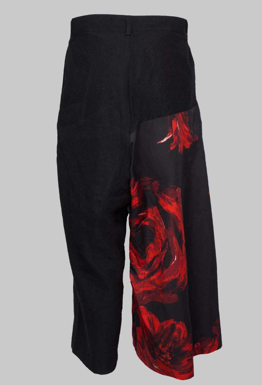 Wide Leg Dropcrotch Trousers with Contrasting Legs in Black and Red