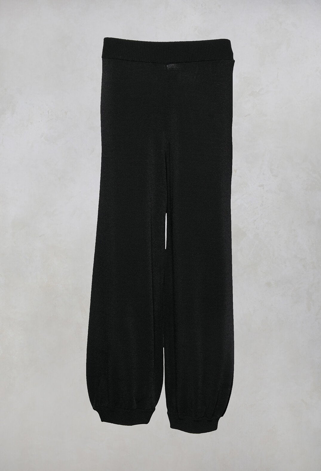 Wide Leg Knitted Trousers with Elasticated Waist in Black