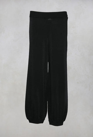 Wide Leg Knitted Trousers with Elasticated Waist in Black
