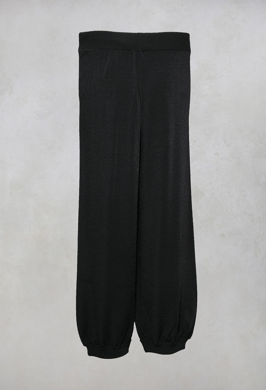 Wide Leg Knitted Trousers with Elasticated Waist in Black