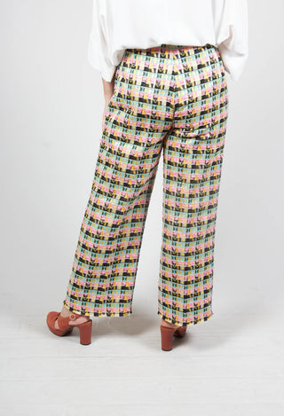 behind detail of wide leg trousers in black multicolour