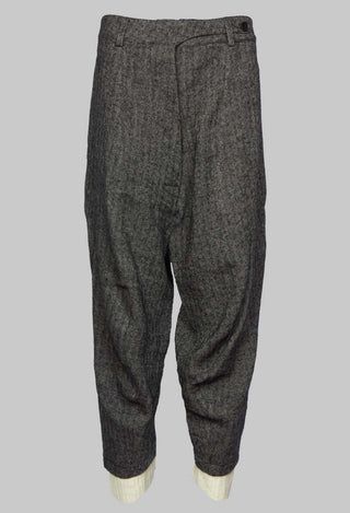 Wide Leg Trousers with Contrasting Hem in Herringbone Grey