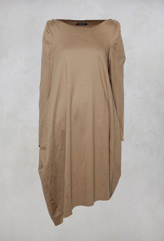 Wide Neck Long Sleeve Dress in Toffee