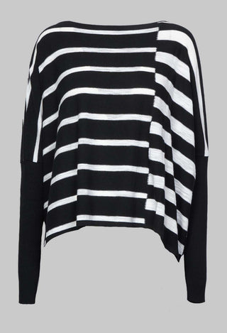 Wide Neck Top with Contrasting Sleeves in Black and White Stripe