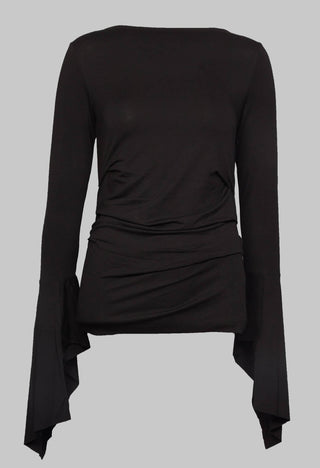 Wide Neck Top with Side Ruching in Black