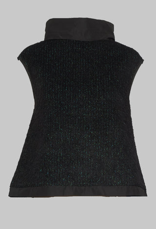 Wool Vest with Contrasting Cowl Neck in Black Dark Green