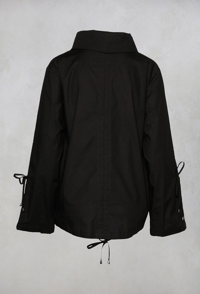 High Neck Blouse with Tie Detailed Sleeves in Black