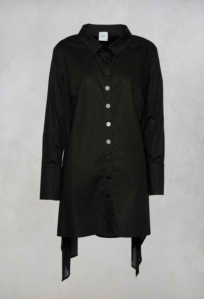 Longline Shirt with Flat Buttons in Black