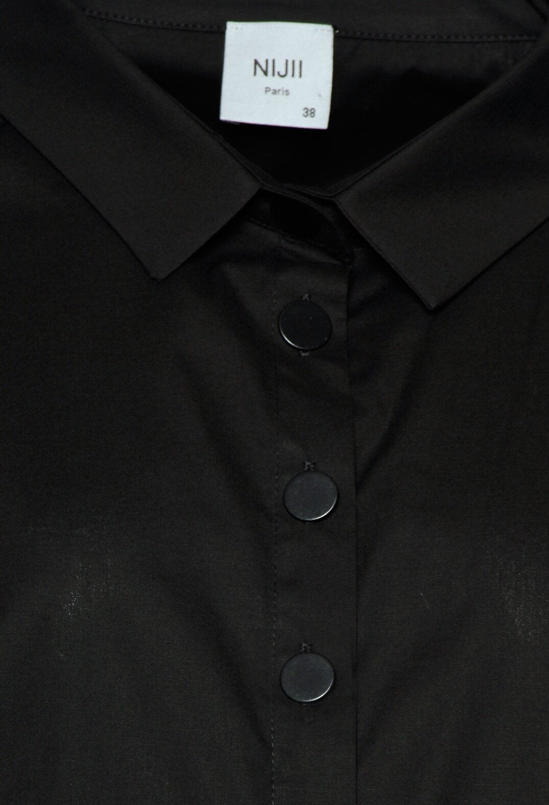 Longline Shirt with Flat Buttons in Black