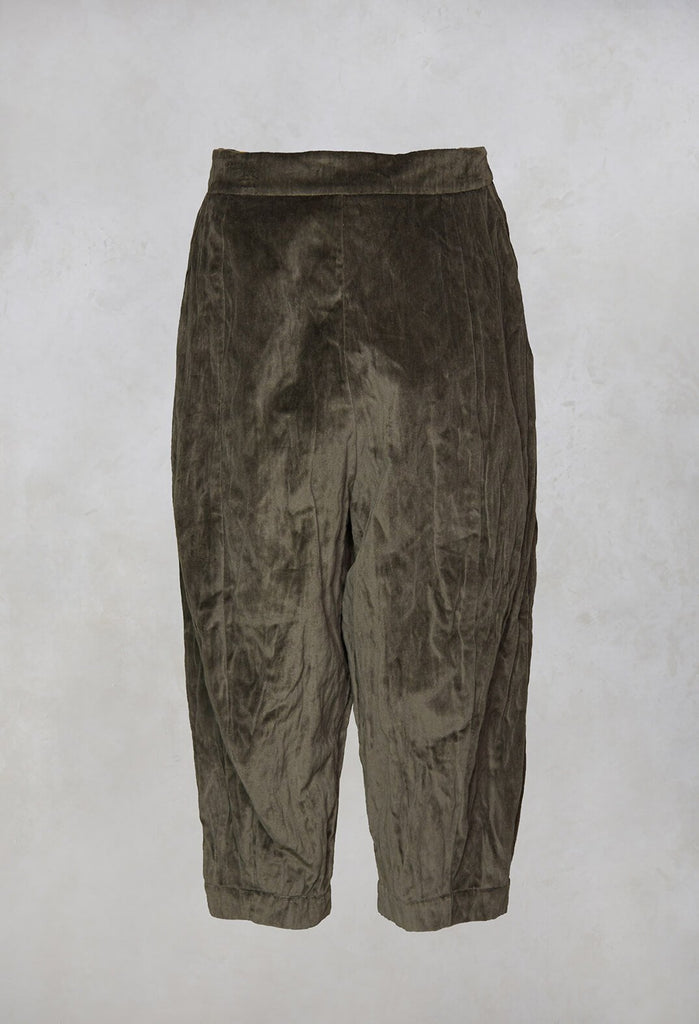Velvet Cropped Trousers in Khaki