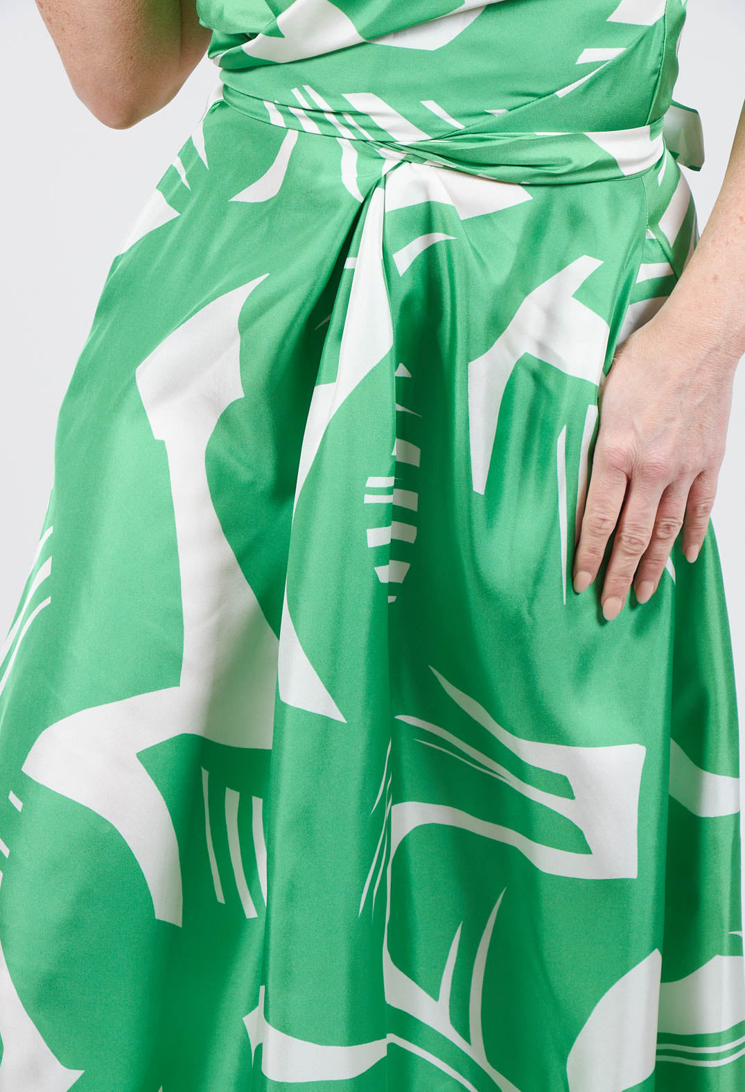 lovely Beatrice B wrap over silk dress in green print