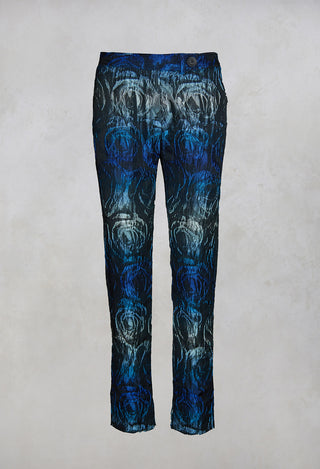 Floral Straight Leg Trousers in Electric Blue