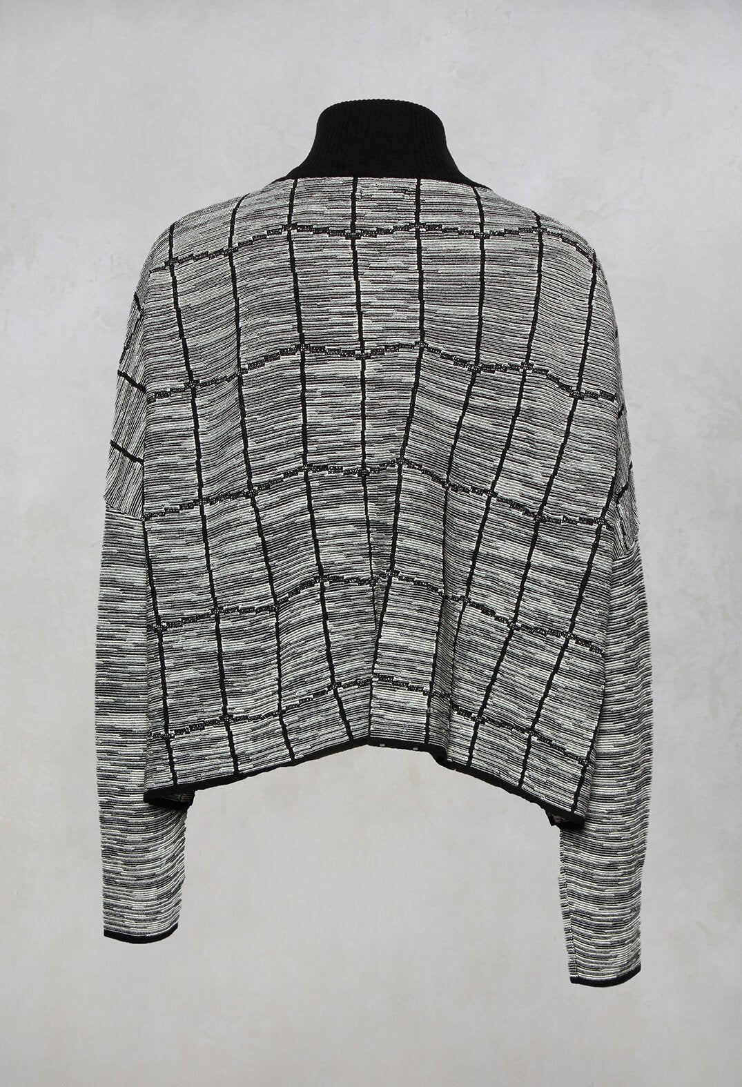 Zip Front Cardigan with Black and Grey Print Fabric