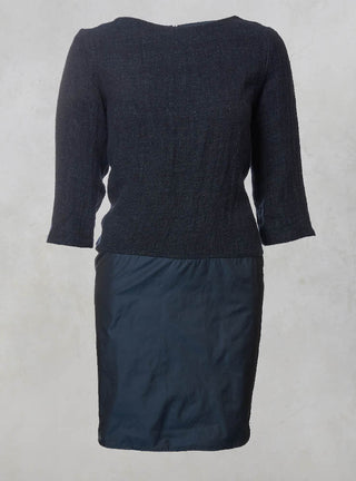 Linen Mix Contrasting Fabric Dress in Navy