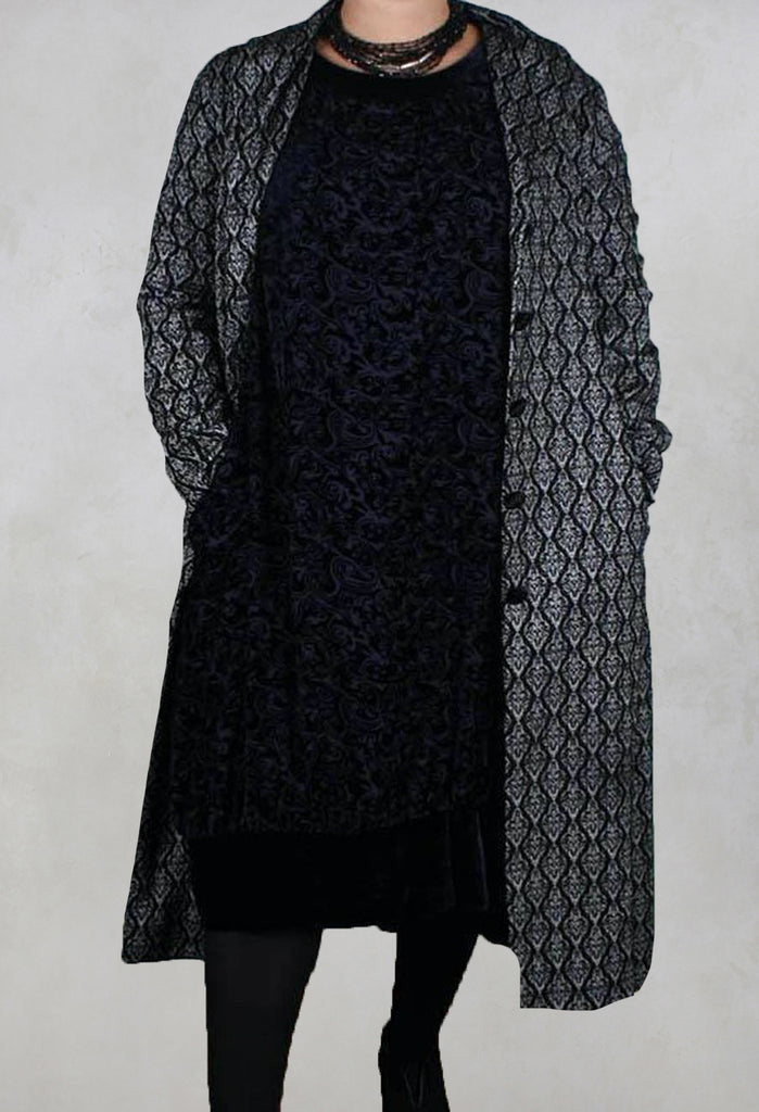 Long Patterned Coat in Black