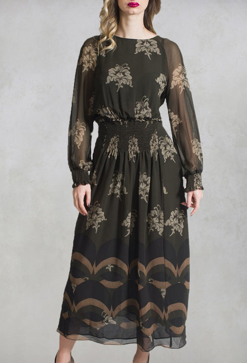 Printed Sheer Maxi Dress in Moro / Fango / Beige
