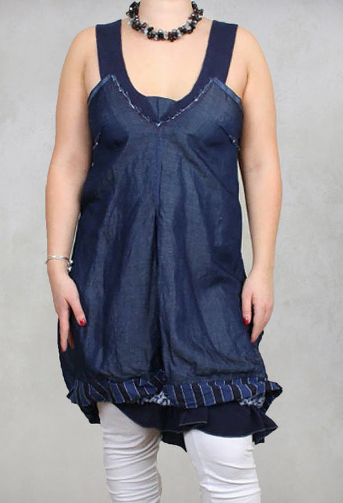 Summer Dress with Ruched Hemline in Blue