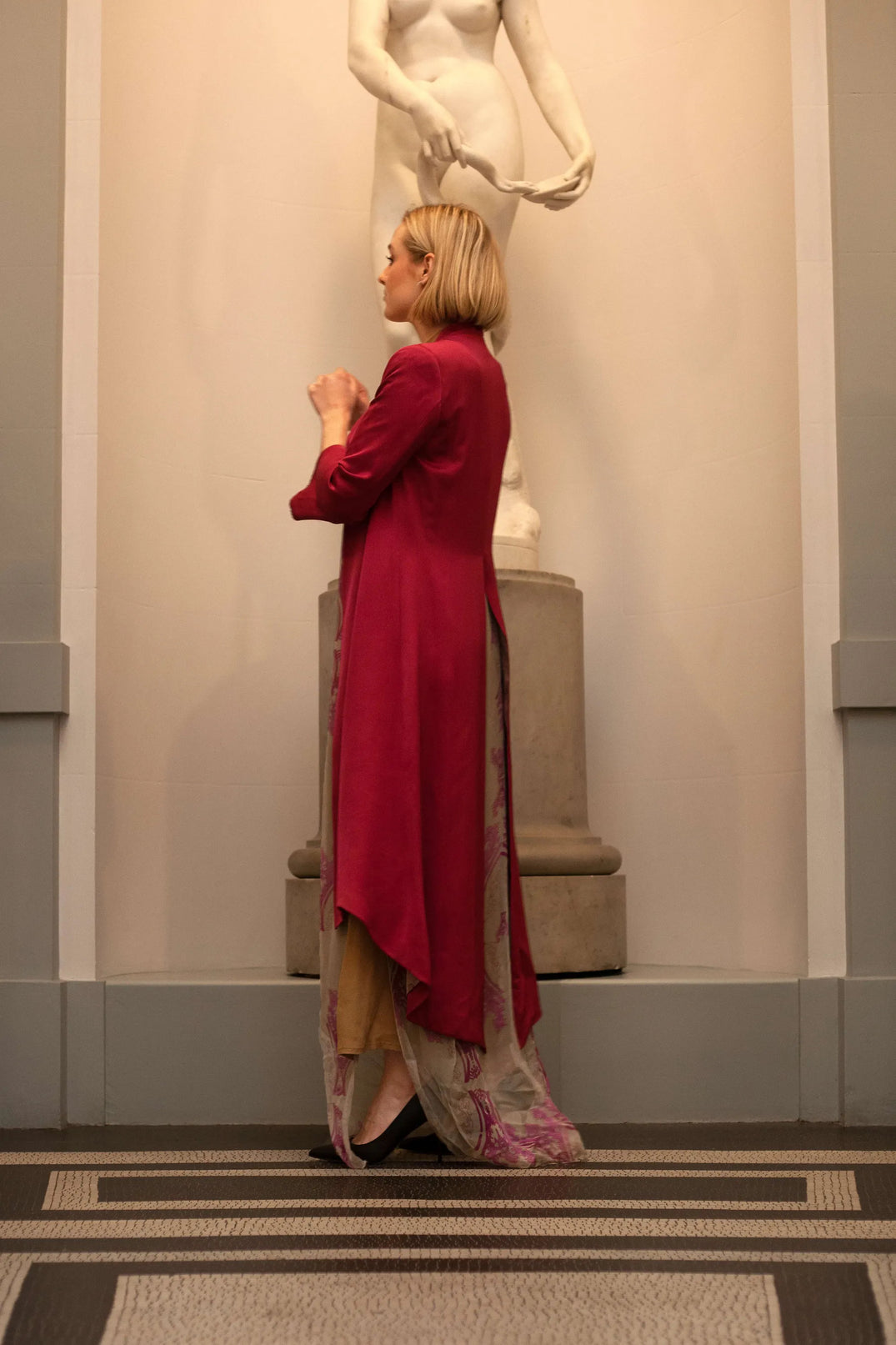 Long Tailed Open Front Coat in Bouganville Pink