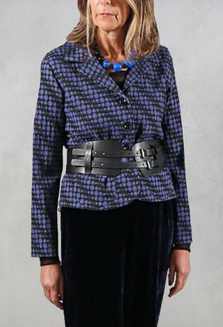 Spotty Jacquard Short Jacket with Button Front in Blueberry