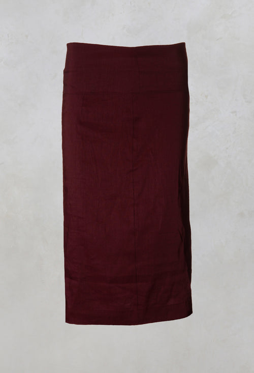 Knee Length Skirt with Folded Waistband in Burgundy