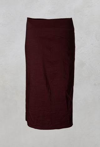 Knee Length Skirt with Folded Waistband in Burgundy