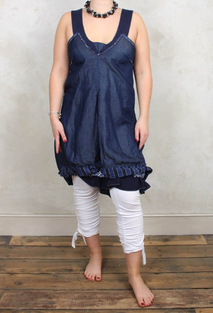 Summer Dress with Ruched Hemline in Blue