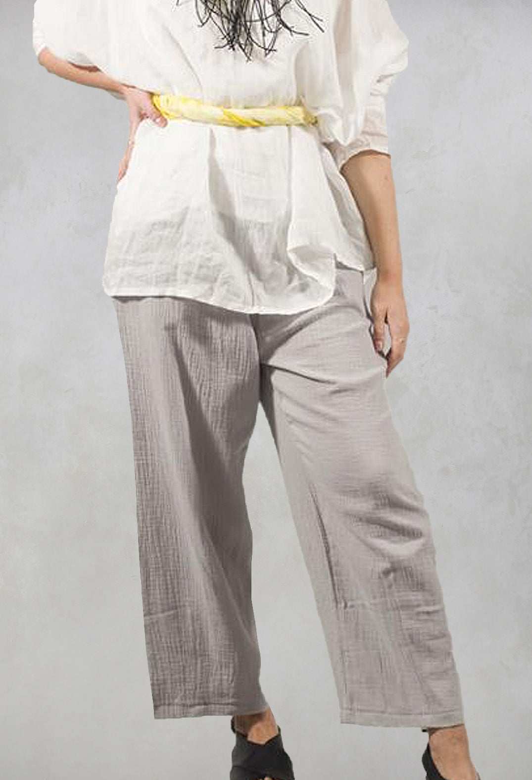 Soft Cotton Cropped Trousers with Waffle Style Texture in Grey