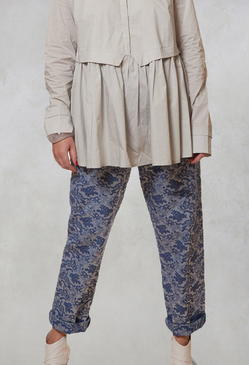 Floral Jacquard High Waisted Trousers in indigo