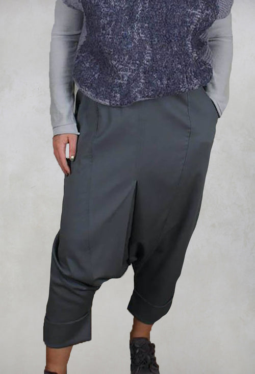 Drop Crotch Rolled Up Woven Trousers in Stone